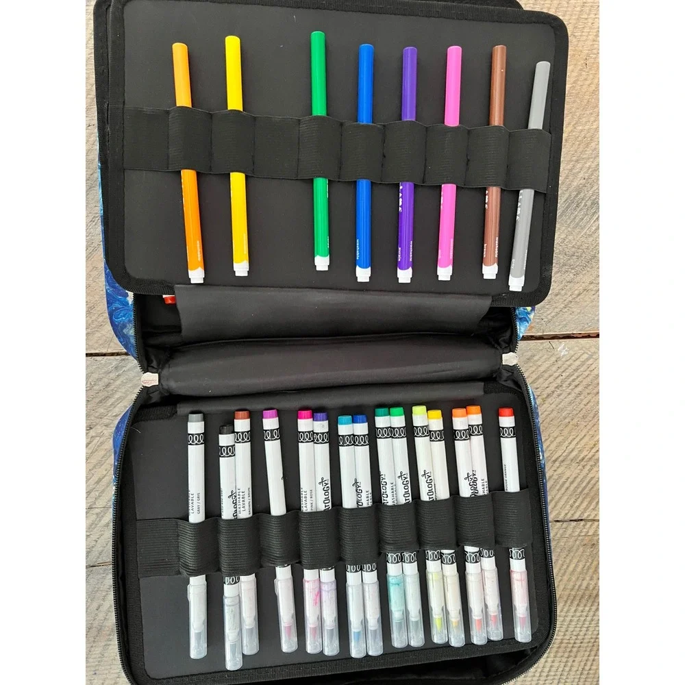 Starry Night Large Capacity Pencil Case Organizer with Assorted Working Markers